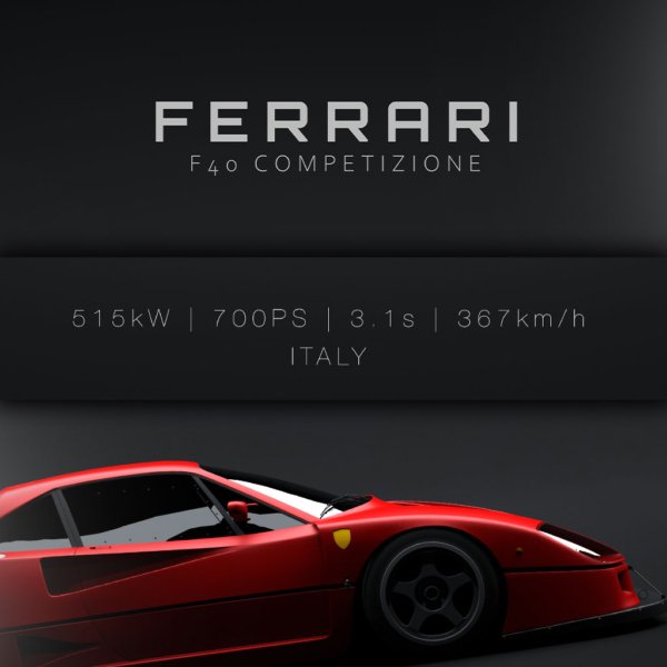 Ferrari F40 Competizione 1989 - Specs - Wall Art Poster - Image 3