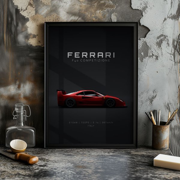 Ferrari F40 Competizione 1989 - Specs - Wall Art Poster - Image 2