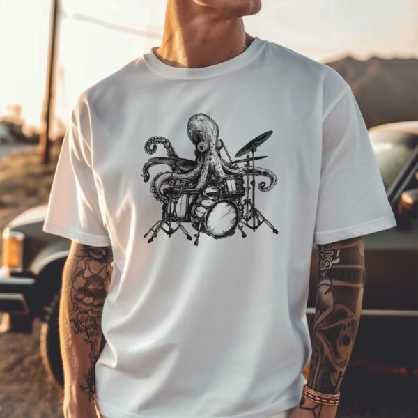 Retro Octopus Playing Drums T-Shirt