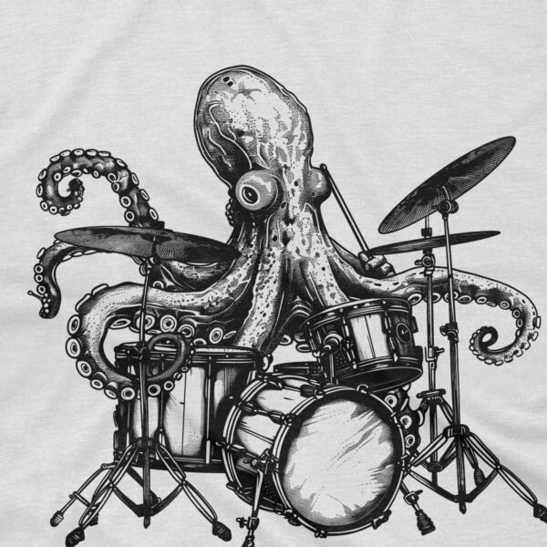 Retro Octopus Playing Drums T-Shirt - Image 2