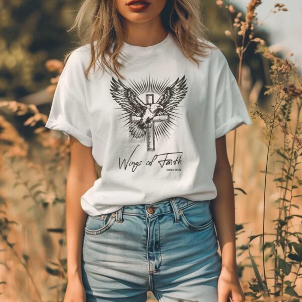 Wings of Faith Shirt - Eagle Soaring Above Cross - Image 2