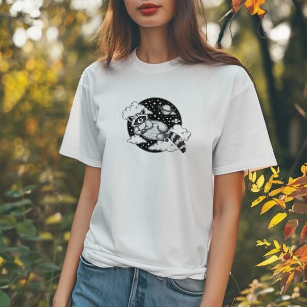 Retro Raccoon Floating on a Cloud T-Shirt - Image 3