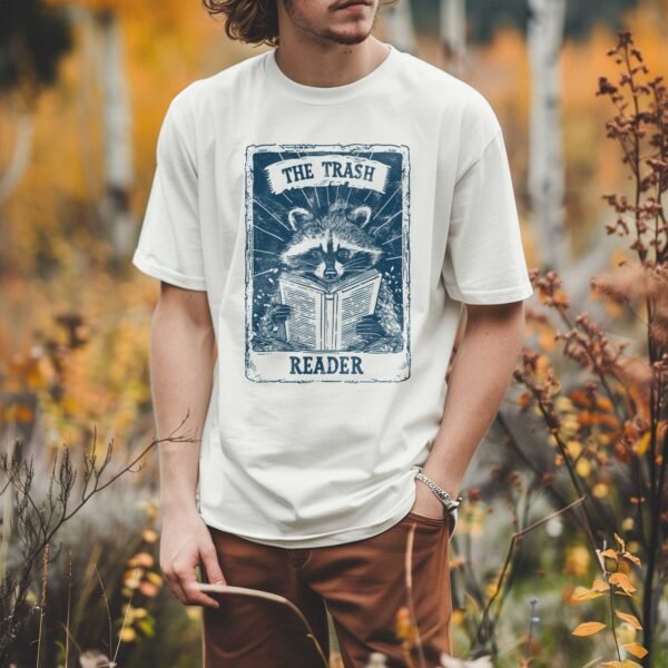 The Trash Reader T-Shirt - Raccoon Tarot Card - Image 4