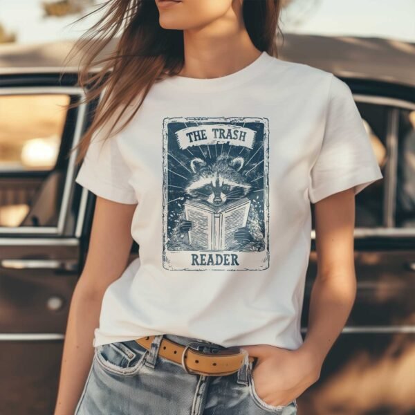 The Trash Reader T-Shirt - Raccoon Tarot Card - Image 3