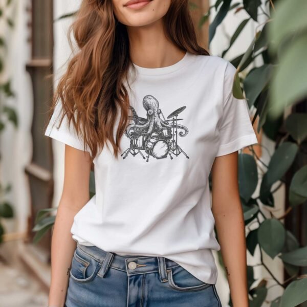 Retro Octopus Playing Drums T-Shirt - Image 4