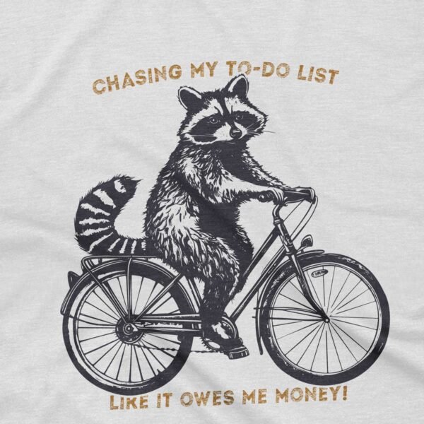 Retro Raccoon on Bicycle T-Shirt - Image 2