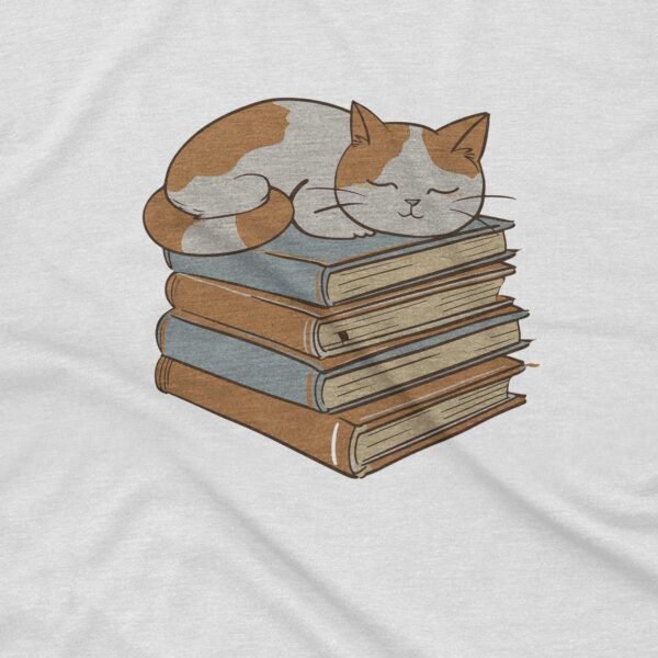 Retro Sleeping Cat on Books T-Shirt - Image 2