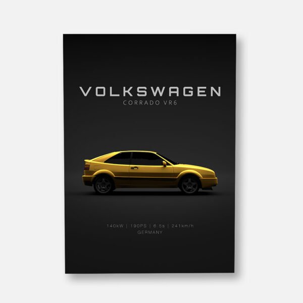 1995 VW Corrado VR6 - Yellow - Specs - Wall Art Poster