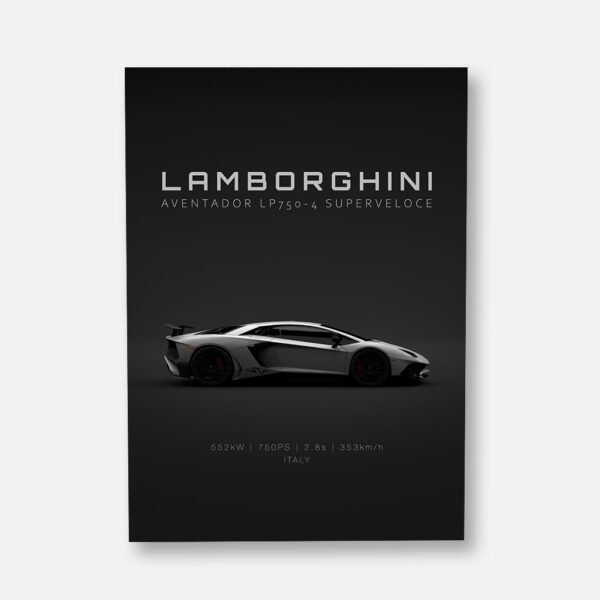 2016 Lamborghini Aventador lp750-4 SV - Silver - Specs - Wall Art Poster