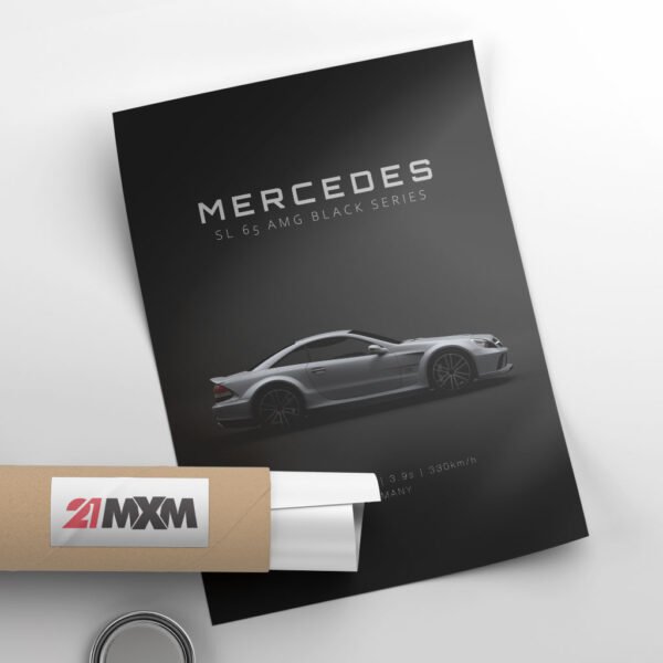 2009 Mercedes SL 65 AMG Black Series - Grey - Specs- Wall Art Poster - Image 4