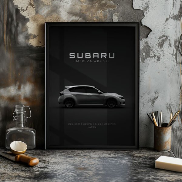 2008 Subaru Impreza WRX STi - White - Specs - Wall Art Poster - Image 2