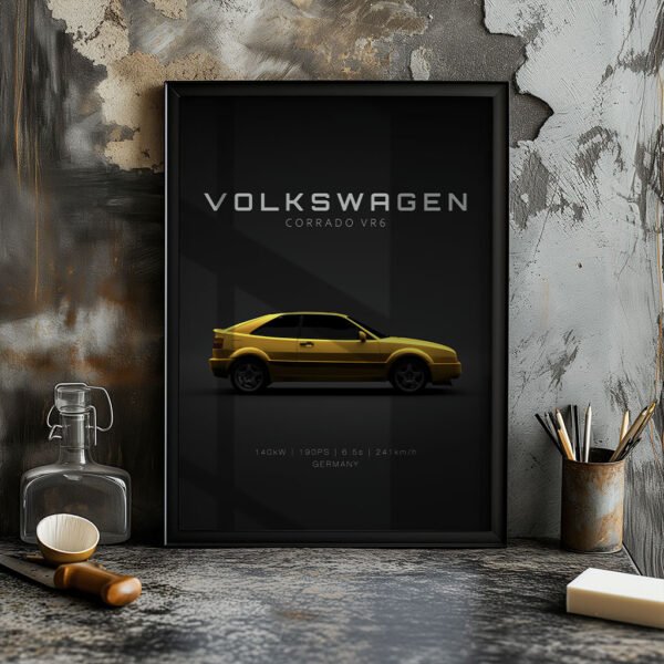 1995 VW Corrado VR6 - Yellow - Specs - Wall Art Poster - Image 2