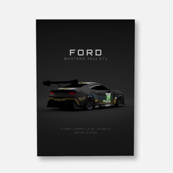 Mustang S650 GT3 No.77 - Back - Wall Art Poster