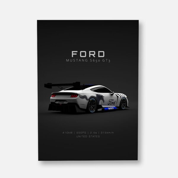 Mustang S650 GT3 White - Back - Wall Art Poster