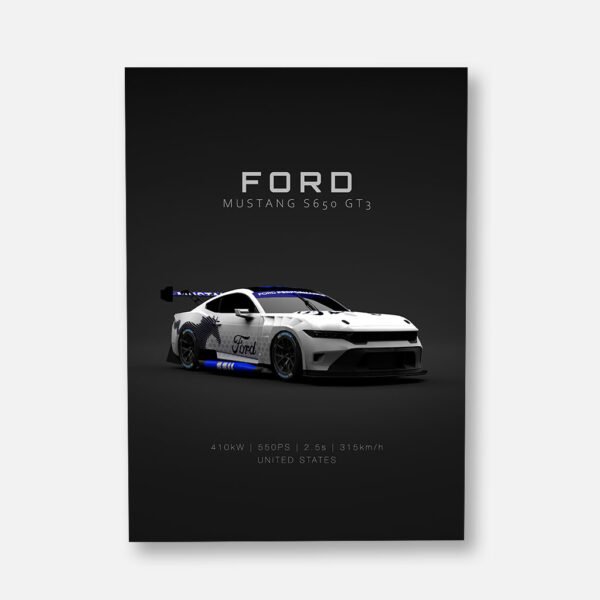 Mustang S650 GT3 White - Front - Wall Art Poster