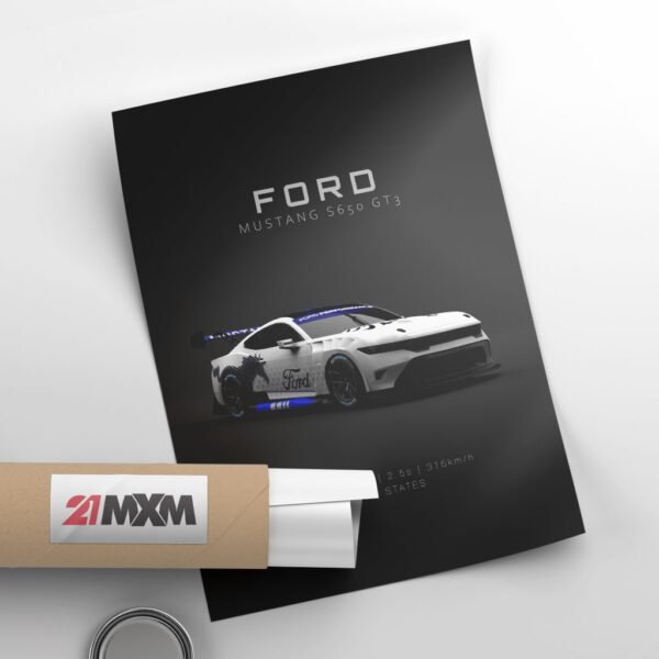 Mustang S650 GT3 White - Front - Wall Art Poster - Image 4