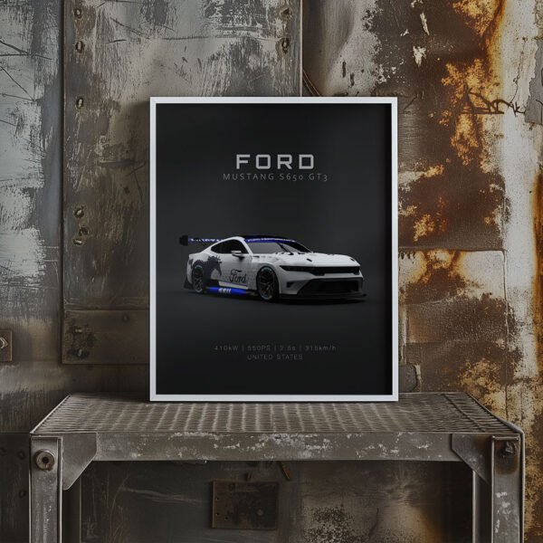 Mustang S650 GT3 White - Front - Wall Art Poster - Image 2