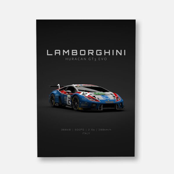 Huracan GT3 ACC No.12 - Front - Specs - Wall Art Poster