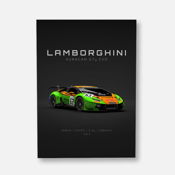 Huracan GT3 ACC No.63 - Front - Specs - Wall Art Poster