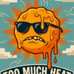 Too Much Heat Retro Melting Sun Poster