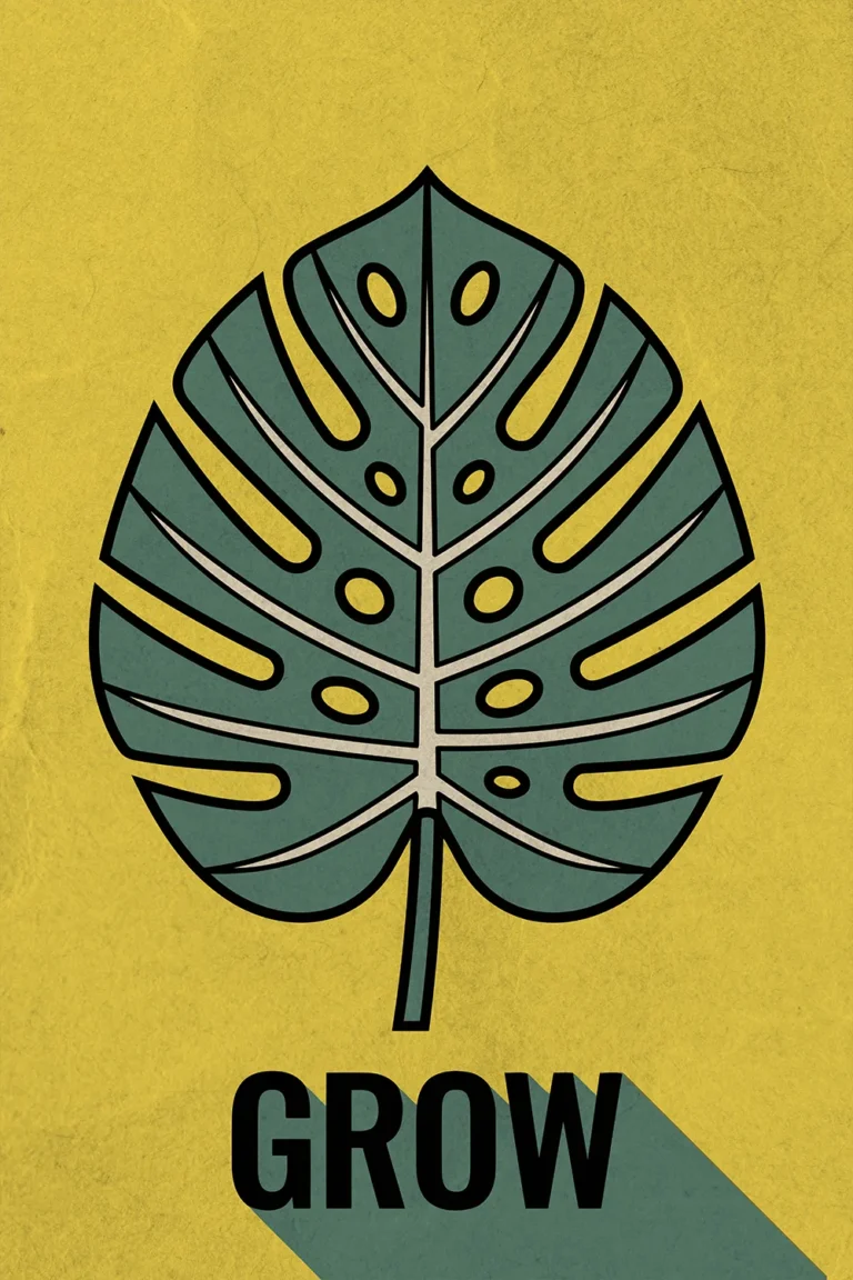 Retro Monstera Leaf Grow Typography Botanical Print