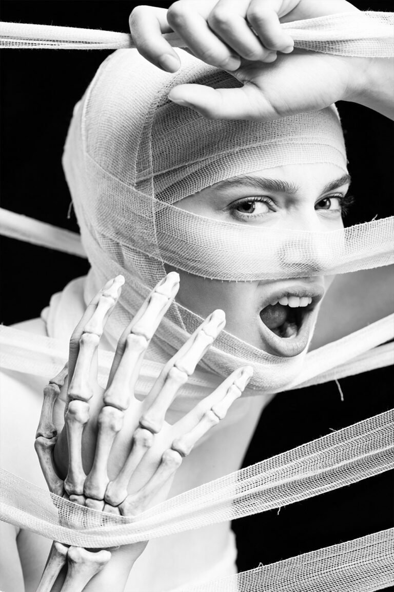 surreal figure portrait | mysterious skeleton hand
