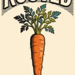 Retro carrot poster with bold vintage typography and a centered botanical carrot illustration on a warm cream background.