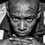 black and white portrait young man