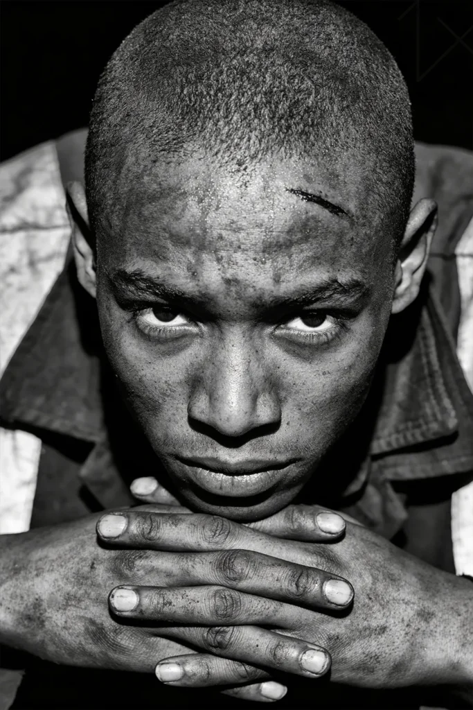 black and white portrait young man