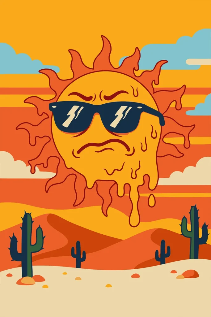 Retro Melting Sun Desert Wall Art