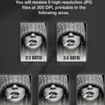 black and white portrait print | enigmatic woman with beanie | digital art
