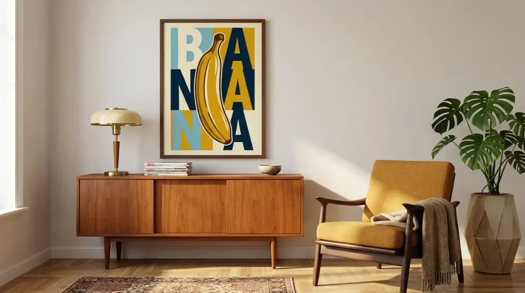 retro pop art living room banana poster